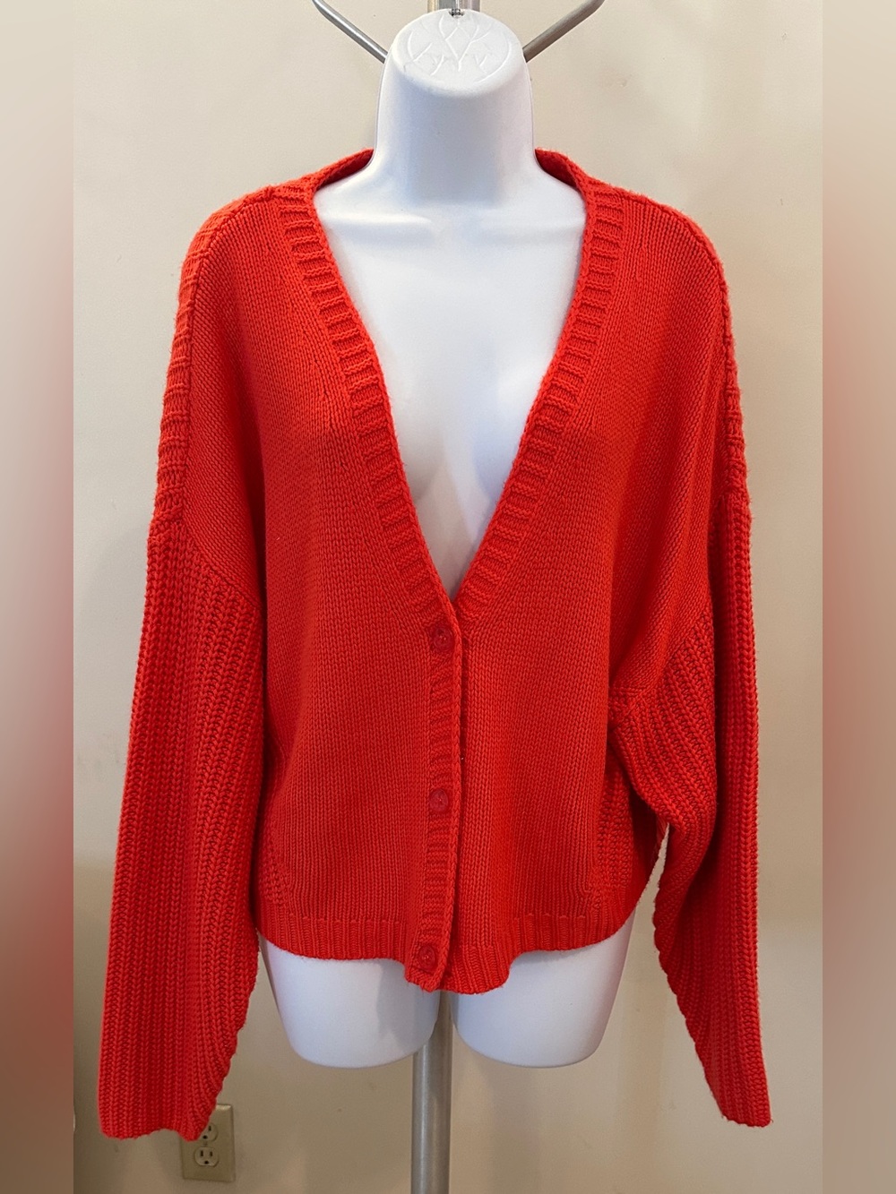 525 America Bright Red Button-Front V-Neck Cardigan